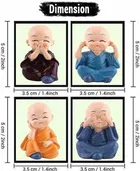 4 Pcs Marble Adorable Monks Showpiece for Car Dashboard 