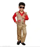 3 Pcs Suit for Boys (Red & Golden, 1-2 Years)