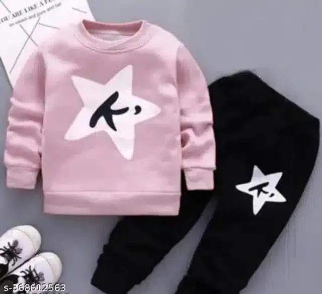 Hosiery Cotton Full Sleeves T-Shirt with Pant Clothing Set for Kids (Pink & Black, 0-3 Months)