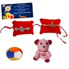 Combo of Metal 2 Pcs Rakhi with Ball, Teddy Bear, Greeting Card, Roli 