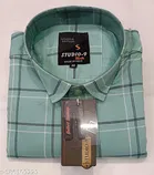 Cotton Blend Checked Shirt for Men, Green 