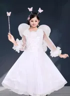 Cotton Blend Solid Pari Style Frock for Girls 