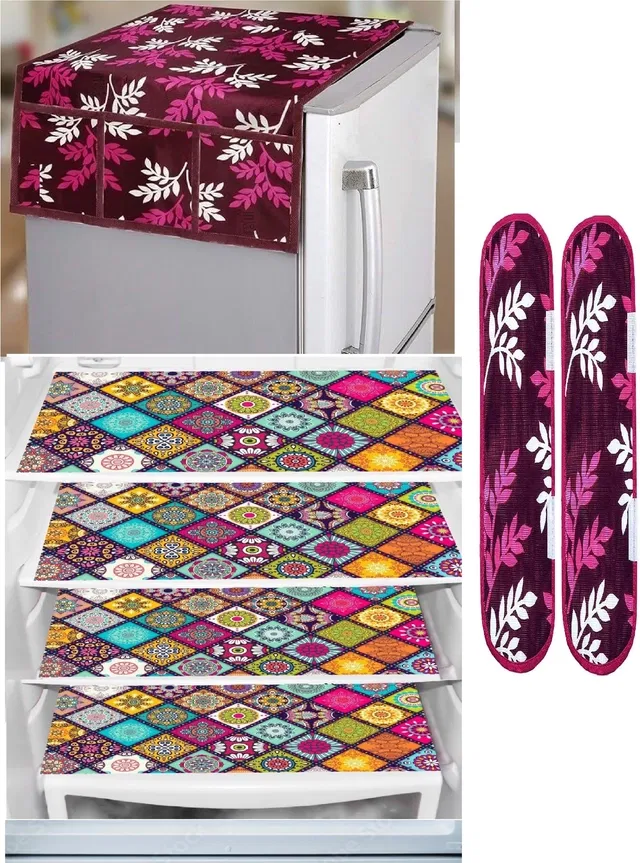 Knit 7 Pcs Fridge Cover Set (Multicolor, Set of 1)