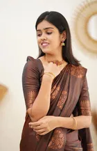Litchi Silk Zari Woven Saree for Women, Brown 