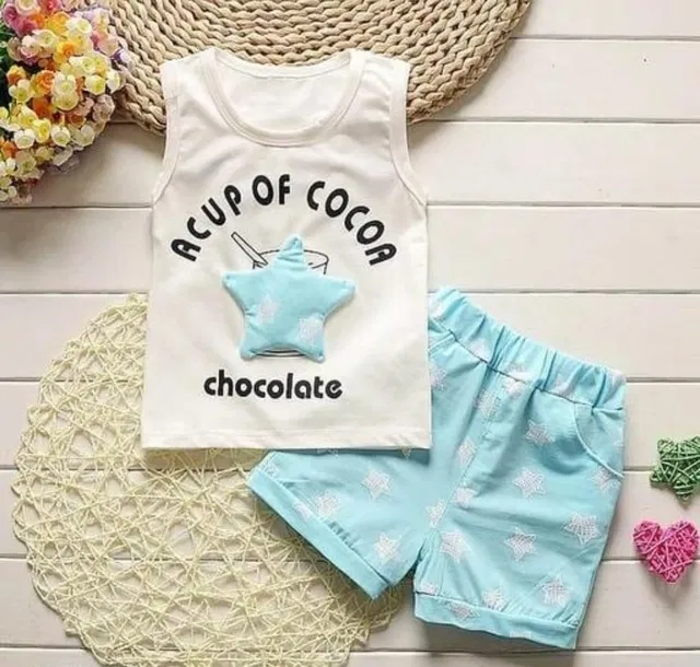 Hosiery Clothing Set for Kids (White & Sky Blue, 12-18 Months)