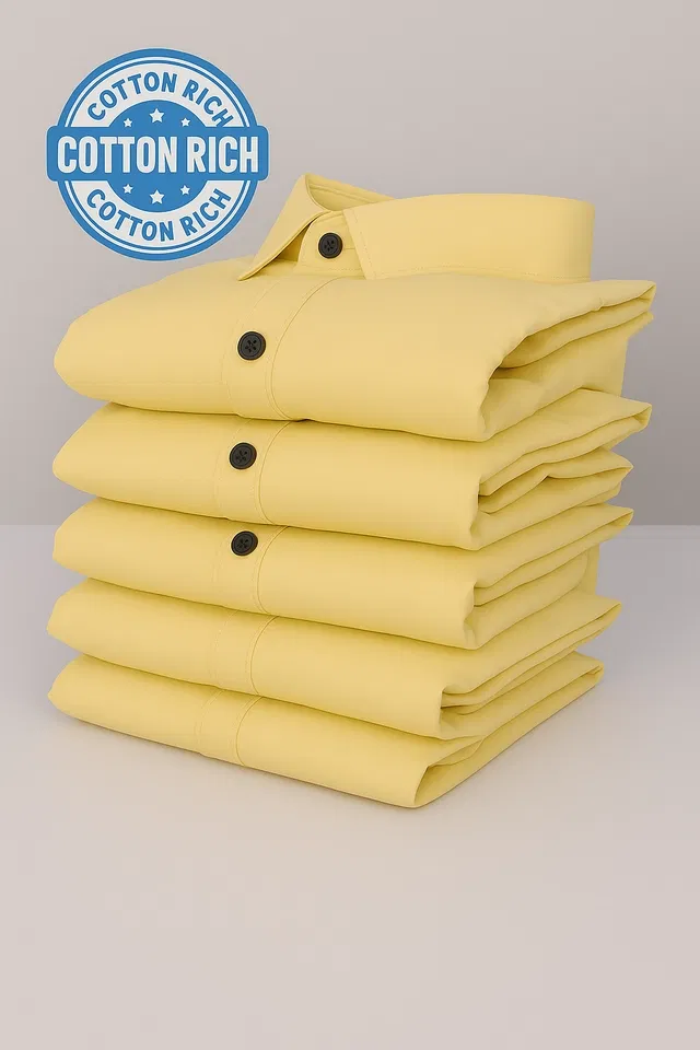 Cotton Blend Full Sleeves Solid Shirt for Men (Yellow, M)