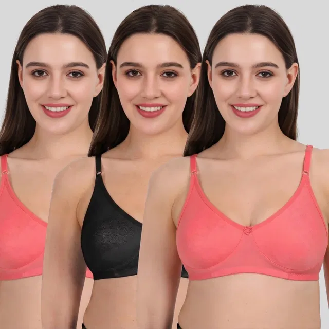 Cotton Bra for Women, Multicolour, Pack of 3 (34B)