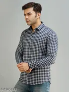 Cotton Blend Checked Shirts for Men, Navy Blue 