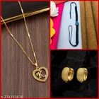 Combo of Alloy Pendant with 1 Pair Earrings & Thread Bracelet for Women 