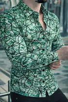 Lycra Geometric Print Shirt for Men, Green 