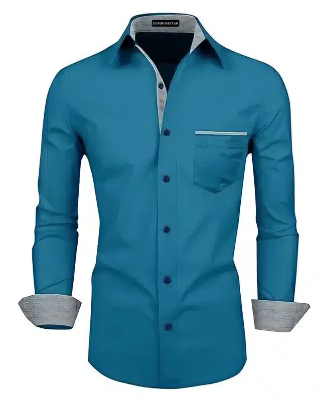 Men's Solid Full Sleeve Shirt (Light Blue, S)