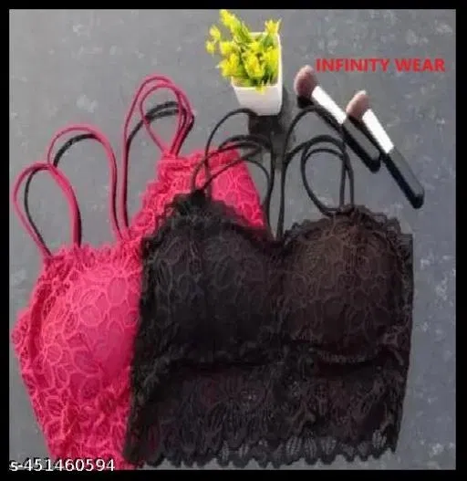 Net Solid Bras for Women, Pink & Black, Pack of 2 (30A)