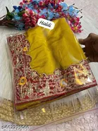 Georgette Solid Saree For Women, Yellow