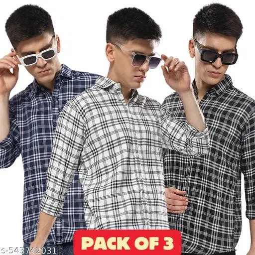 Polycotton Checked Shirts for Men, Multicolor (M)