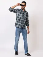 Cotton Blend Checkered Shirt for Men, Black 