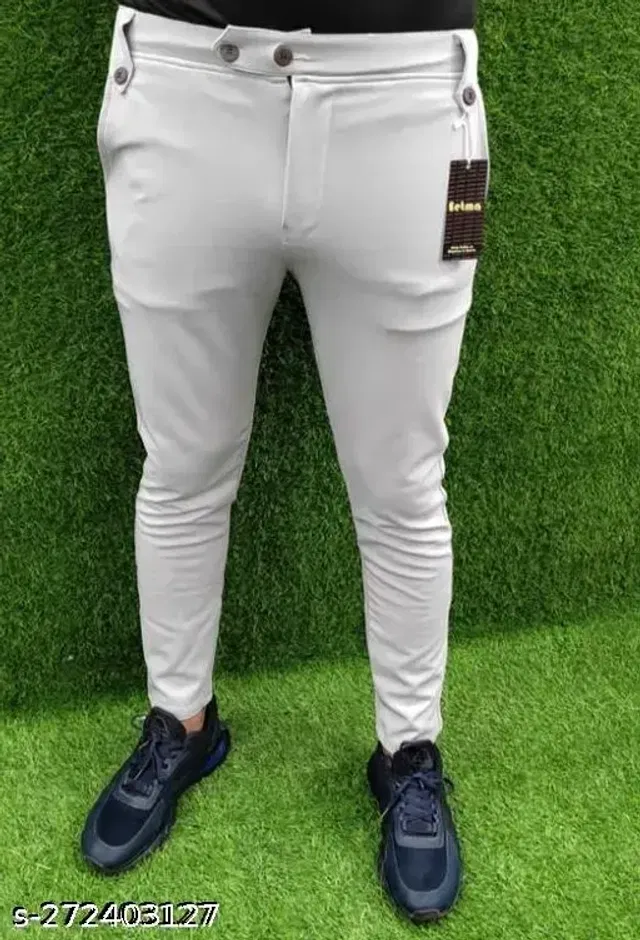 Lycra Solid Trackpant for Men (White, 32)