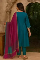 Rayon Embroidered Anarkali Women's Kurta with Pant & Dupatta Set 