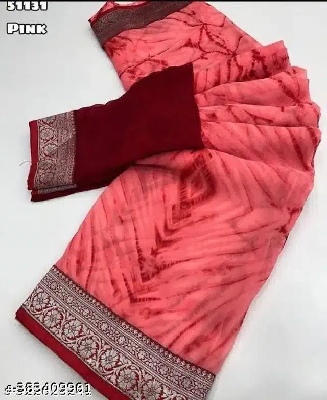 Georgette Saree for Women (Pink, 6.3 m)