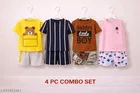 Hosiery Cotton Printed Clothing Set for Kids, Multicolor, Pack of 4 