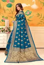 Silk Woven Design Saree for Women, Teal 