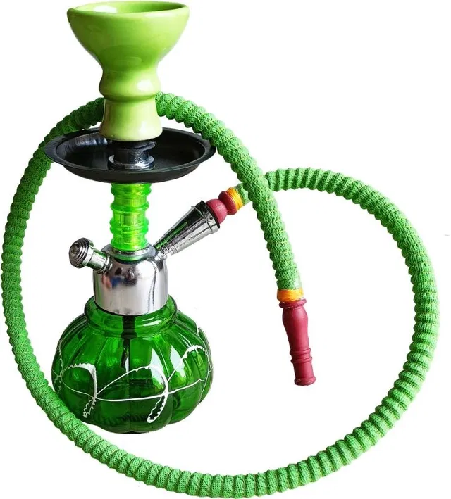 Green Designer Matt Glass Hookah Pot With Kharbuza/Pumpkin Shaped Hookah (Green, Pack Of 1)