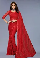 Net Solid Saree for Women 