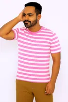 Cotton Stripes T-shirt for Men, Pink 