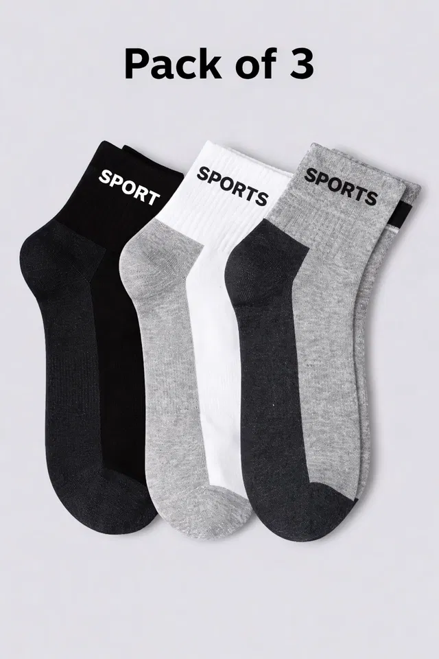Cotton Blend Printed Socks for Men, Multicolor, Set of 3