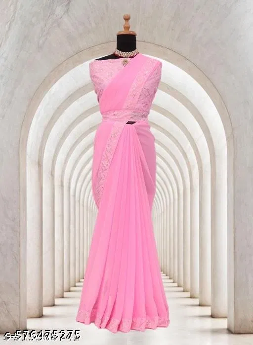 Art Silk Embroidered Saree For Women, Pink