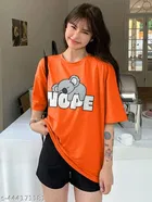 Cotton Blend Printed T-shirt for Women, Orange 