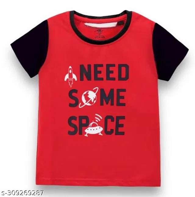 Round Neck T-Shirt for Boys & Girls (Red & Black, 5-6 Years)