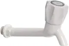 Plastic Long Body Bib Cock Tap with Wall Flange (White, Set of 1)