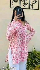 Rayon Printed Short Kurti for Women, Pink 