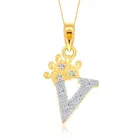 Vighnaharta Alloy Royal Crown 'V' Letter Gold & Rodium Plated Pendant With Chain For Unisex 