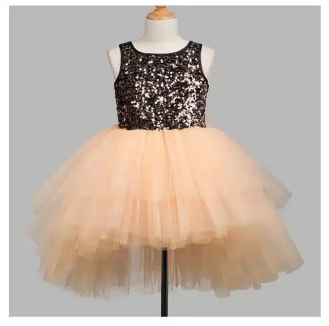 Netted Self Design Frock for Girls (Black & Peach, 12-18 Months)