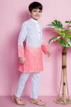 Cotton Embroidery Kurta with Payjama for Boys, Pink & White 