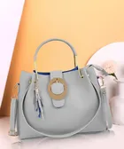 PU Solid Handbag for Women (Grey)