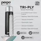 PEXPO Flamingo Hot & Cold Flask | Stainless Steel Flask with Jute Bag- 1000ml - Knight Black