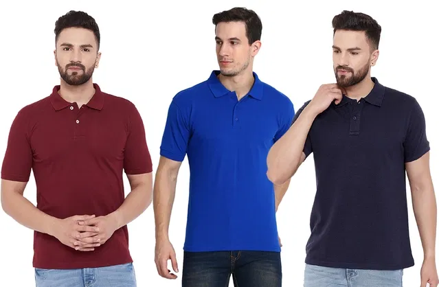 Polo T-shirts for Men, Pack of 3 (Multicolor, XL)