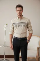 Full Sleeves Printed Shirt  For Men, Beige 