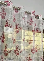 Sheer Floral Branches Printed Red Door Curtain 7ft Combo 