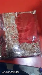 Chiffon Embellished Saree For Women, Red