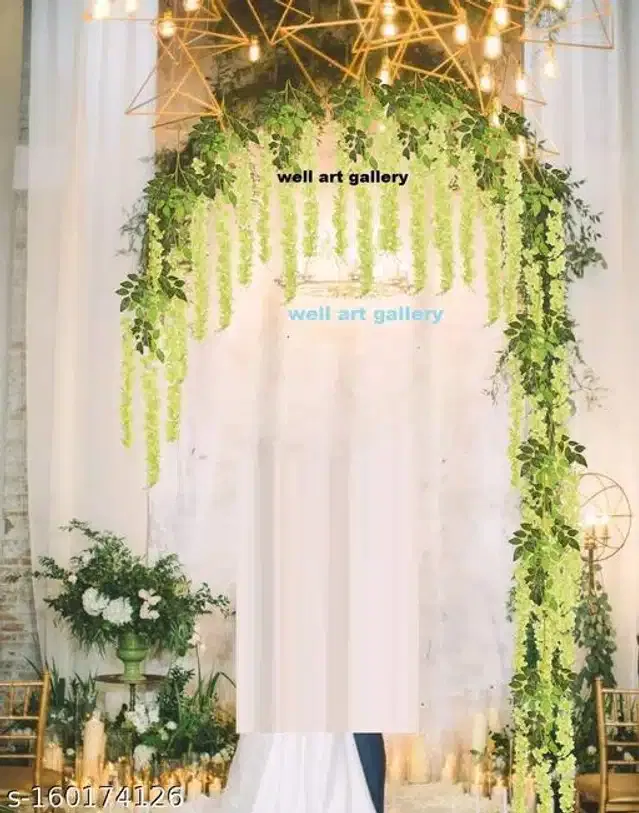 Polyester Artificial Hanging Flower Garlands (Green, Pack of 6)