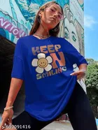 Cotton Blend Printed T-shirt for Women, Blue 