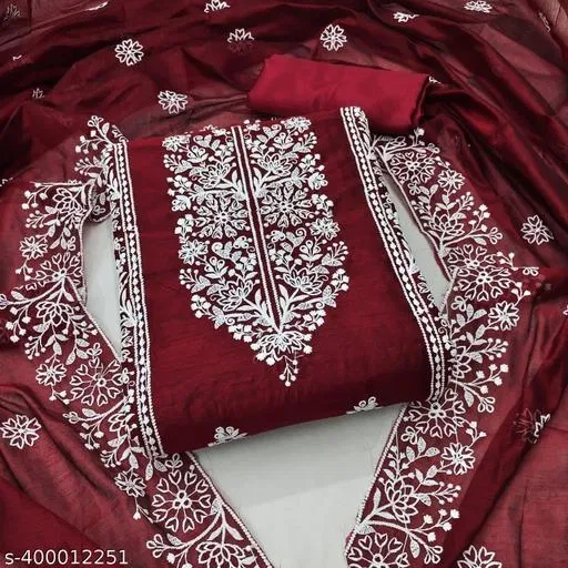 Chanderi Cotton Punjabi/All Over Suits for Women (Red, Un Stitched)