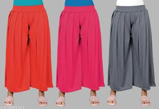 Palazzos for Women, Pack of 3 (Pink, L)
