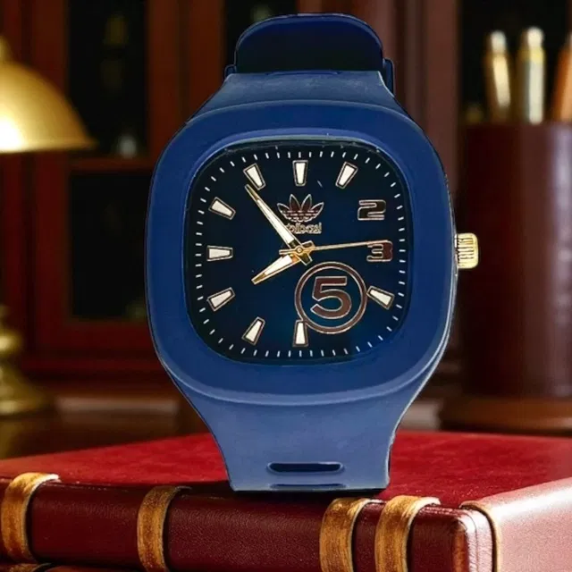 Silicone Strap Square Analog Watch for Men (Blue)