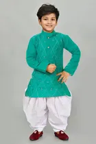 Cotton Embroidered Kurta with Patiyala Set for Boys 