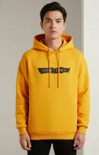 Fleece Printed Hoodie for Men, Yellow 
