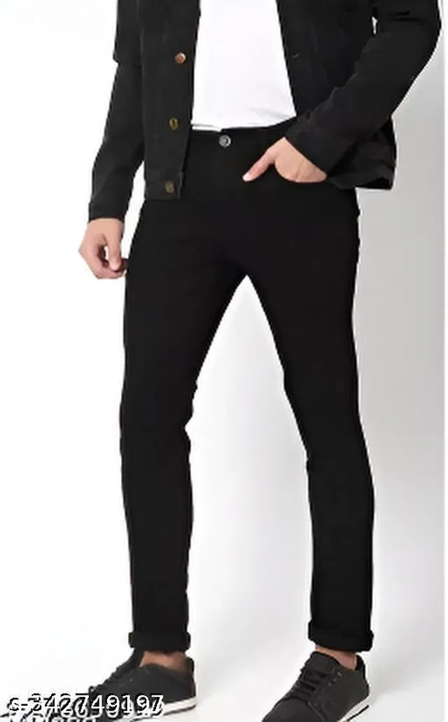 Denim Slim Fit Jeans for Men (Black, 36)